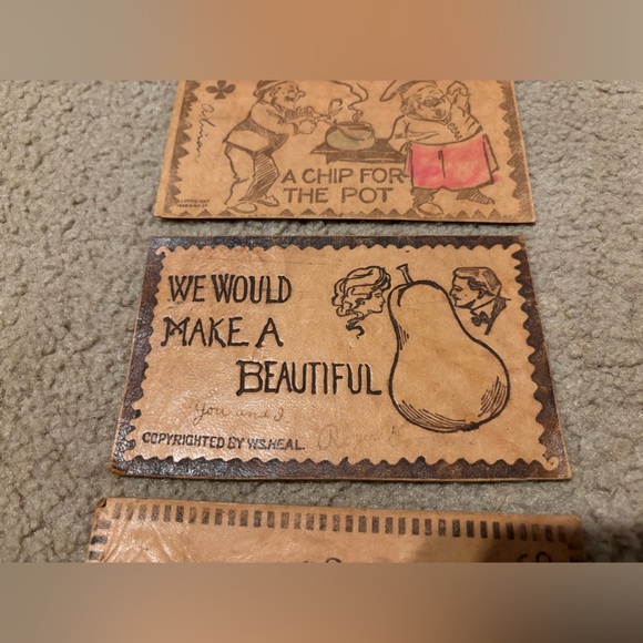 3 Leather Vintage Postcards- Benjamin Franklin Green Error Cut Stamps (used) ￼ - Picture 7 of 12